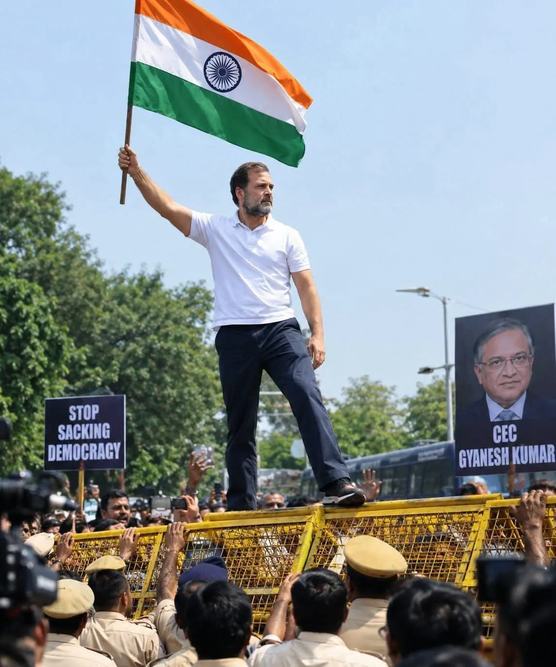 Indian Youth Congress rally with the national flag